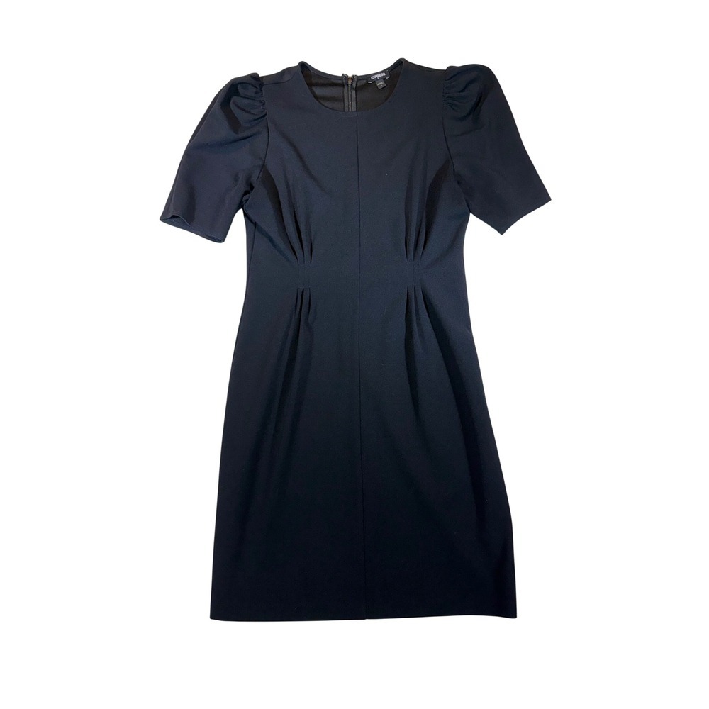 Express Womens Black Puff Sleeve Pleated Waist Sheath Dress Size M Mini